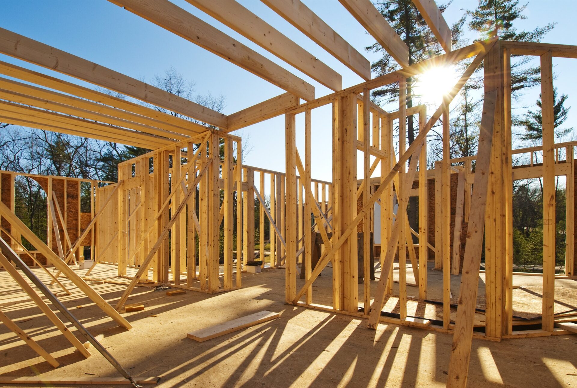 Interior framing of a new house under construction Interior framing of a new house under construction